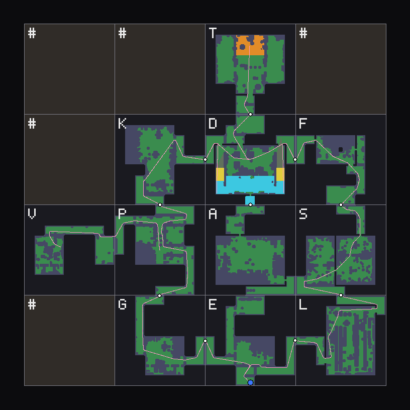 Ours (rooms) conformance map: winding halls inside each themed room